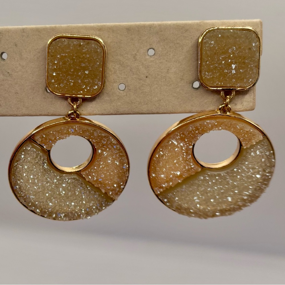 NWOT Druzy Gold and Brown Circular Earrings